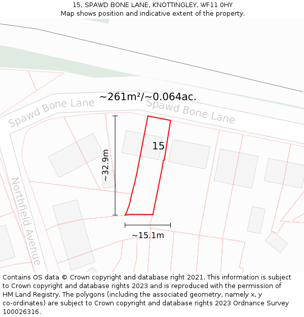 15, SPAWD BONE LANE, KNOTTINGLEY, WF11 0HY: Plot and title map