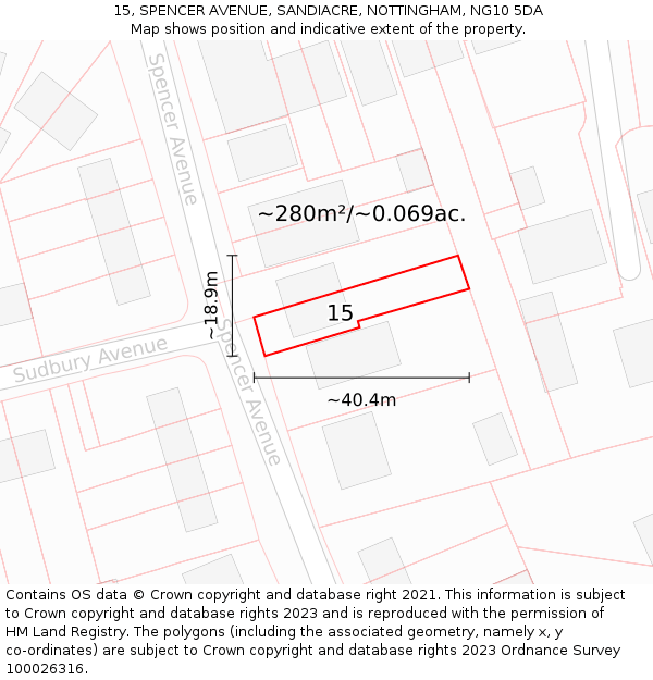 15, SPENCER AVENUE, SANDIACRE, NOTTINGHAM, NG10 5DA: Plot and title map