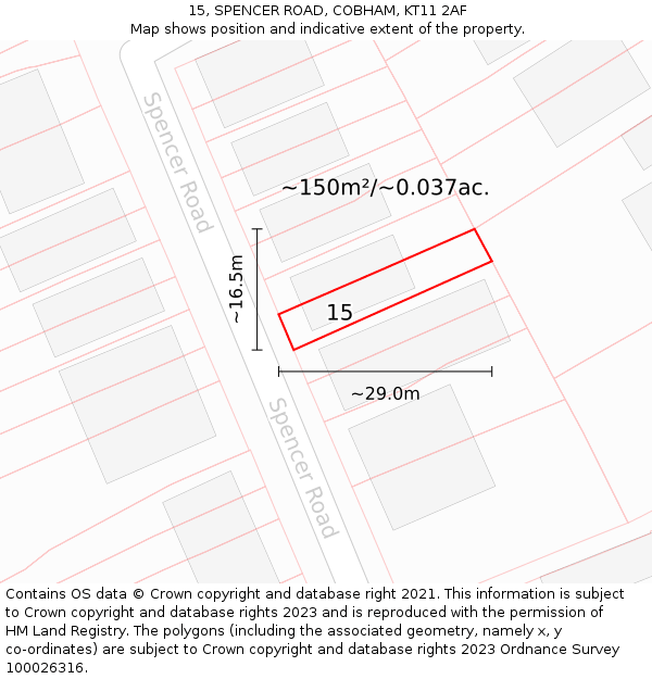 15, SPENCER ROAD, COBHAM, KT11 2AF: Plot and title map