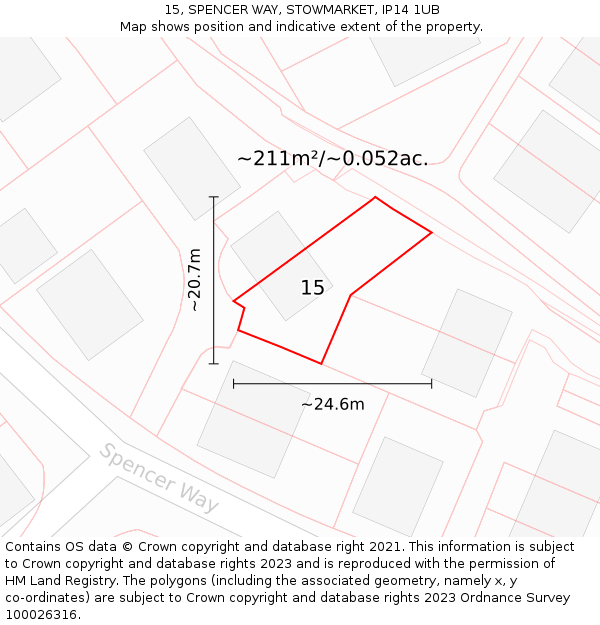 15, SPENCER WAY, STOWMARKET, IP14 1UB: Plot and title map