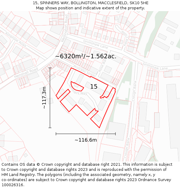 15, SPINNERS WAY, BOLLINGTON, MACCLESFIELD, SK10 5HE: Plot and title map