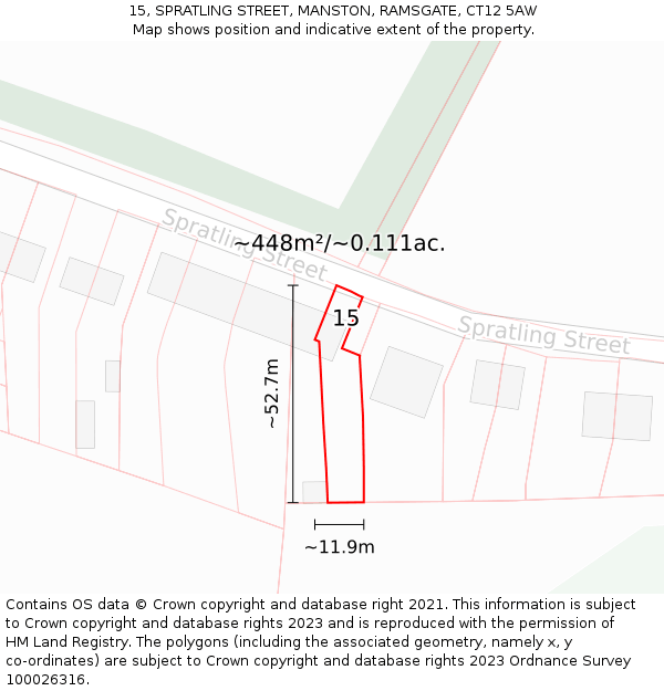 15, SPRATLING STREET, MANSTON, RAMSGATE, CT12 5AW: Plot and title map