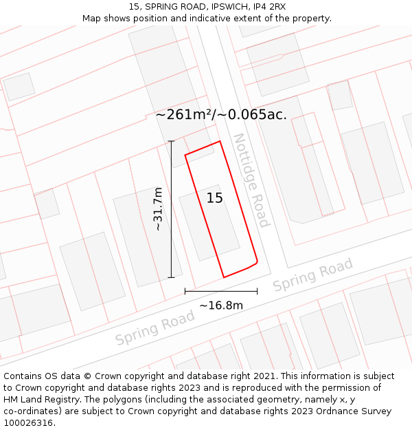 15, SPRING ROAD, IPSWICH, IP4 2RX: Plot and title map