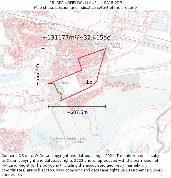 15, SPRINGFIELDS, LLANELLI, SA15 2DB: Plot and title map