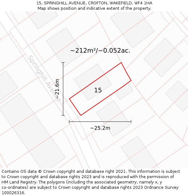 15, SPRINGHILL AVENUE, CROFTON, WAKEFIELD, WF4 1HA: Plot and title map