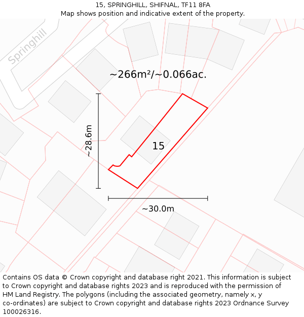 15, SPRINGHILL, SHIFNAL, TF11 8FA: Plot and title map