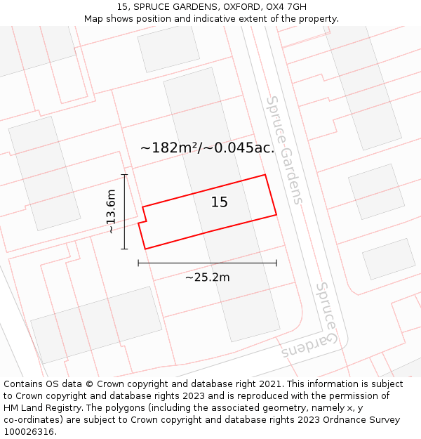 15, SPRUCE GARDENS, OXFORD, OX4 7GH: Plot and title map