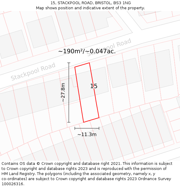 15, STACKPOOL ROAD, BRISTOL, BS3 1NG: Plot and title map