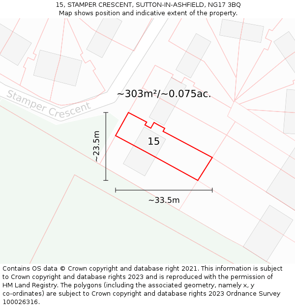 15, STAMPER CRESCENT, SUTTON-IN-ASHFIELD, NG17 3BQ: Plot and title map