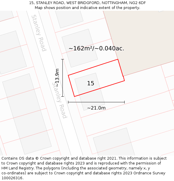 15, STANLEY ROAD, WEST BRIDGFORD, NOTTINGHAM, NG2 6DF: Plot and title map