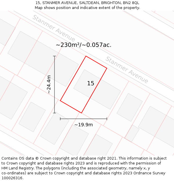 15, STANMER AVENUE, SALTDEAN, BRIGHTON, BN2 8QL: Plot and title map