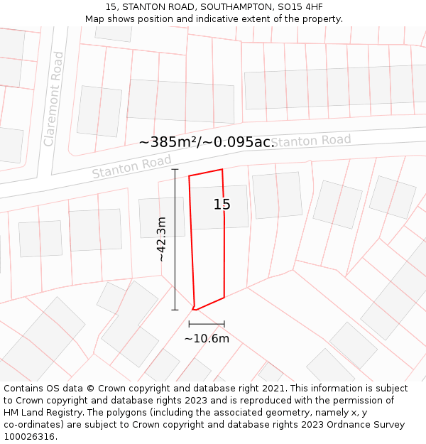 15, STANTON ROAD, SOUTHAMPTON, SO15 4HF: Plot and title map