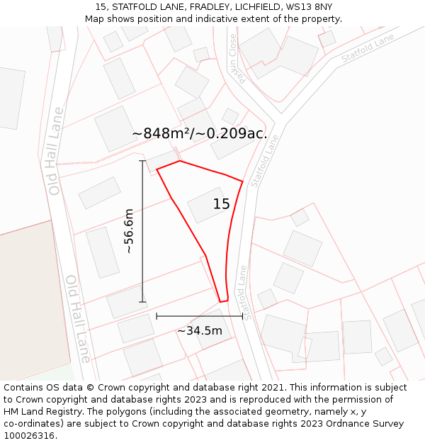 15, STATFOLD LANE, FRADLEY, LICHFIELD, WS13 8NY: Plot and title map