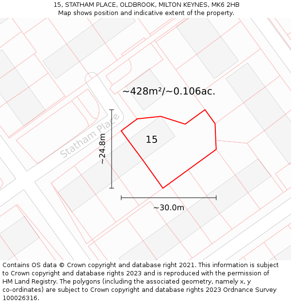 15, STATHAM PLACE, OLDBROOK, MILTON KEYNES, MK6 2HB: Plot and title map