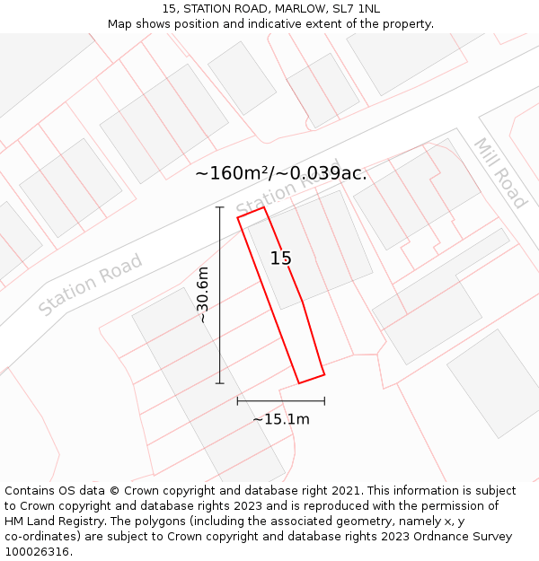 15, STATION ROAD, MARLOW, SL7 1NL: Plot and title map