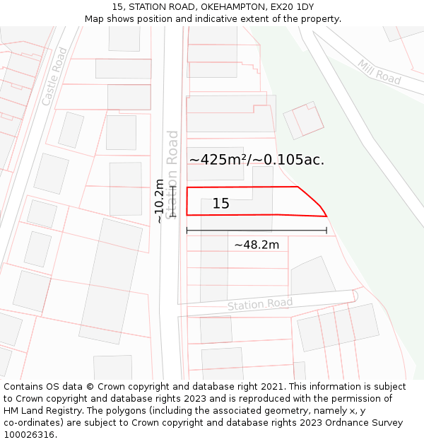 15, STATION ROAD, OKEHAMPTON, EX20 1DY: Plot and title map