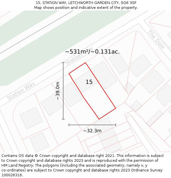 15, STATION WAY, LETCHWORTH GARDEN CITY, SG6 3SF: Plot and title map