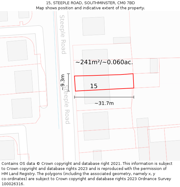 15, STEEPLE ROAD, SOUTHMINSTER, CM0 7BD: Plot and title map