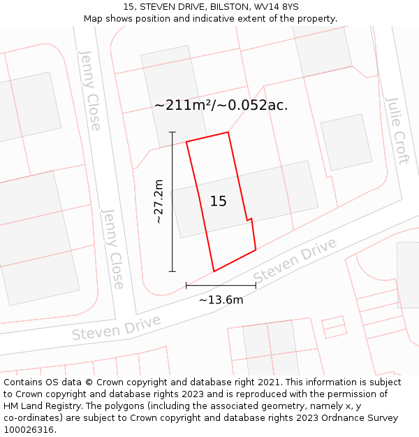 15, STEVEN DRIVE, BILSTON, WV14 8YS: Plot and title map