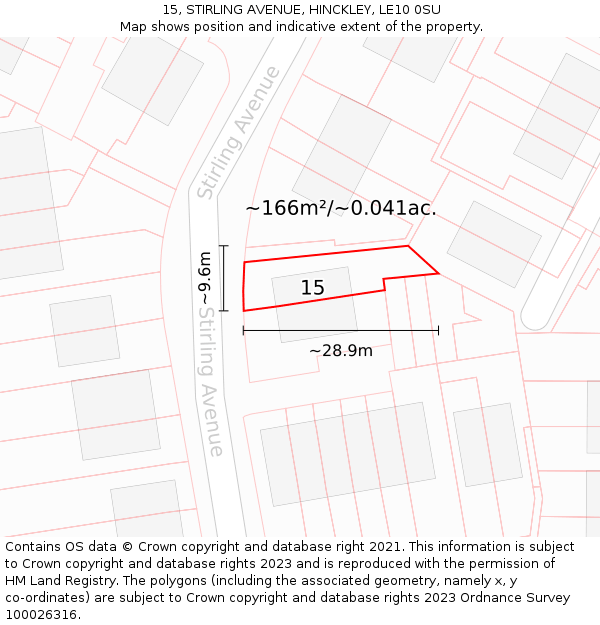 15, STIRLING AVENUE, HINCKLEY, LE10 0SU: Plot and title map