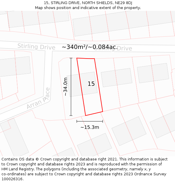 15, STIRLING DRIVE, NORTH SHIELDS, NE29 8DJ: Plot and title map