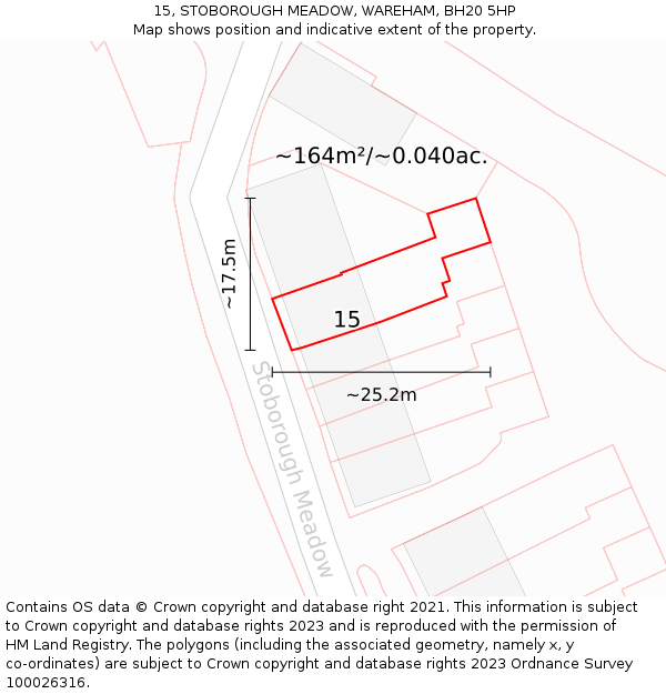 15, STOBOROUGH MEADOW, WAREHAM, BH20 5HP: Plot and title map