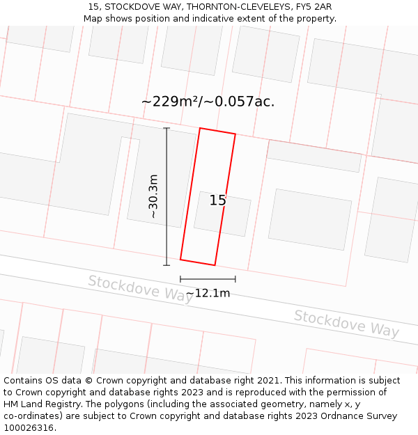 15, STOCKDOVE WAY, THORNTON-CLEVELEYS, FY5 2AR: Plot and title map