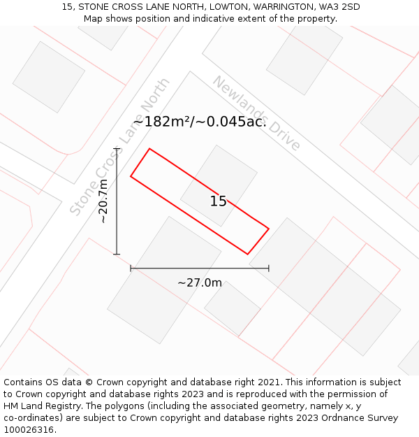 15, STONE CROSS LANE NORTH, LOWTON, WARRINGTON, WA3 2SD: Plot and title map