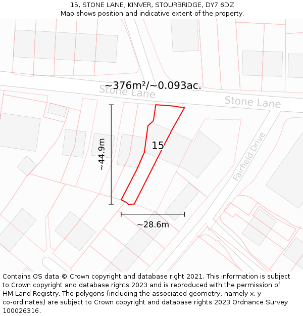 15, STONE LANE, KINVER, STOURBRIDGE, DY7 6DZ: Plot and title map