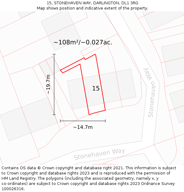 15, STONEHAVEN WAY, DARLINGTON, DL1 3RG: Plot and title map