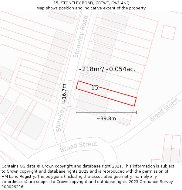 15, STONELEY ROAD, CREWE, CW1 4NQ: Plot and title map