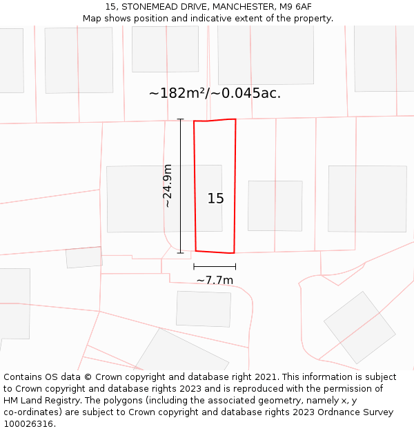 15, STONEMEAD DRIVE, MANCHESTER, M9 6AF: Plot and title map