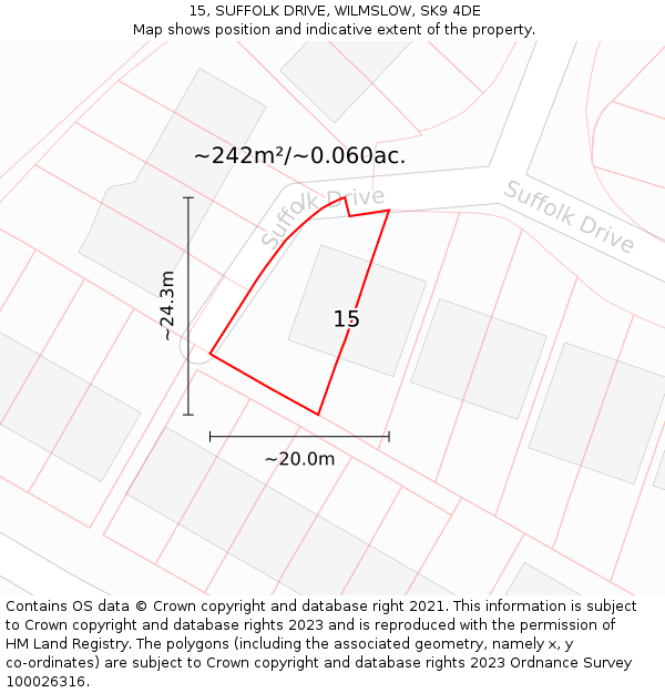 15, SUFFOLK DRIVE, WILMSLOW, SK9 4DE: Plot and title map