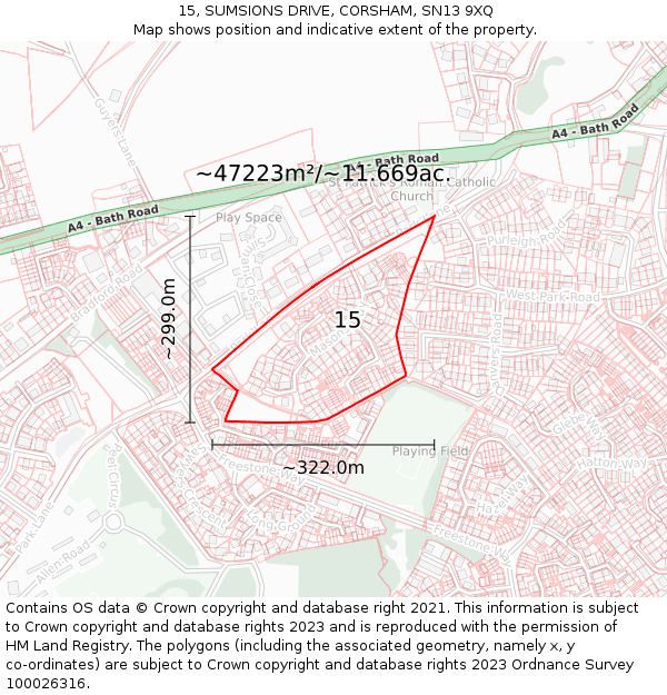 15, SUMSIONS DRIVE, CORSHAM, SN13 9XQ: Plot and title map