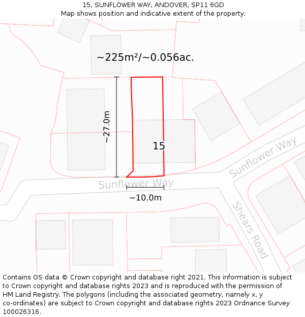 15, SUNFLOWER WAY, ANDOVER, SP11 6GD: Plot and title map