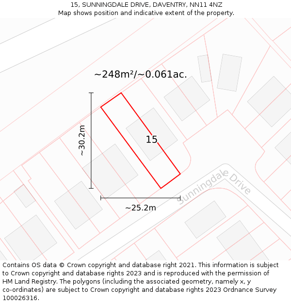 15, SUNNINGDALE DRIVE, DAVENTRY, NN11 4NZ: Plot and title map