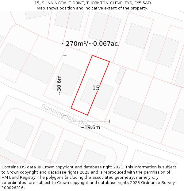 15, SUNNINGDALE DRIVE, THORNTON-CLEVELEYS, FY5 5AD: Plot and title map