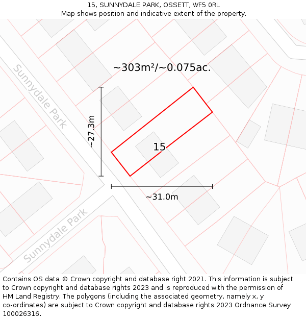 15, SUNNYDALE PARK, OSSETT, WF5 0RL: Plot and title map