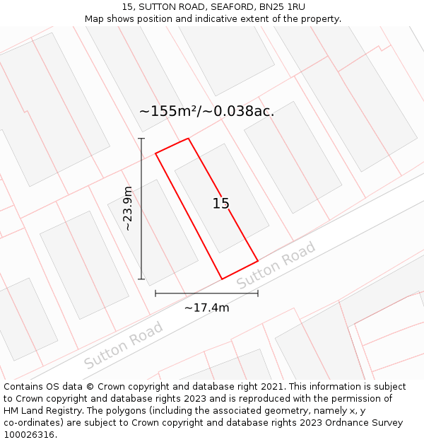 15, SUTTON ROAD, SEAFORD, BN25 1RU: Plot and title map