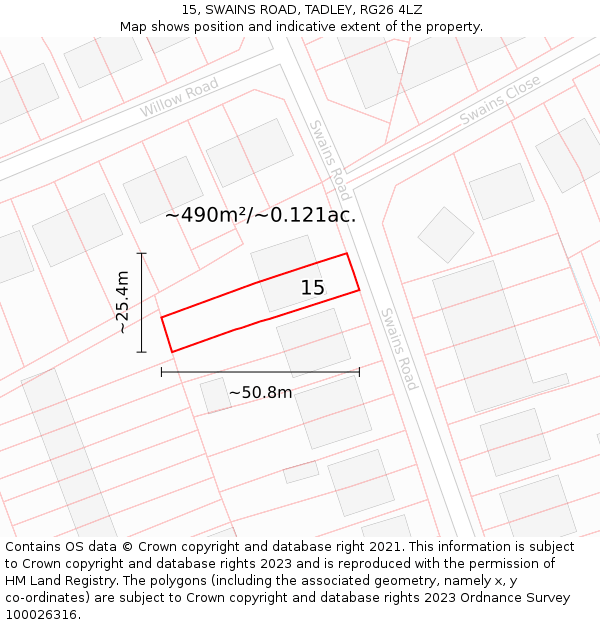 15, SWAINS ROAD, TADLEY, RG26 4LZ: Plot and title map