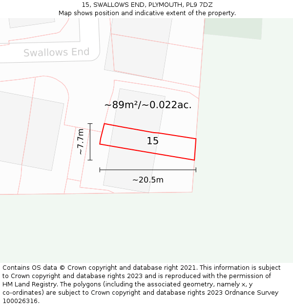 15, SWALLOWS END, PLYMOUTH, PL9 7DZ: Plot and title map