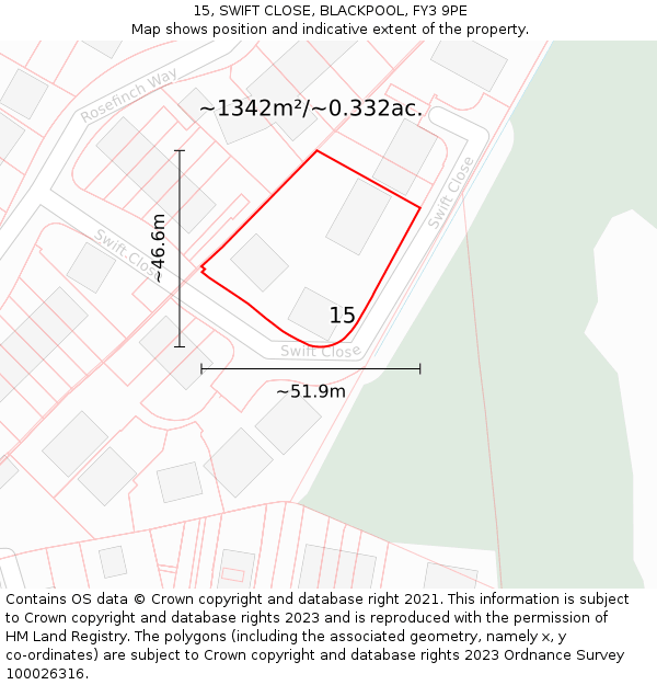 15, SWIFT CLOSE, BLACKPOOL, FY3 9PE: Plot and title map