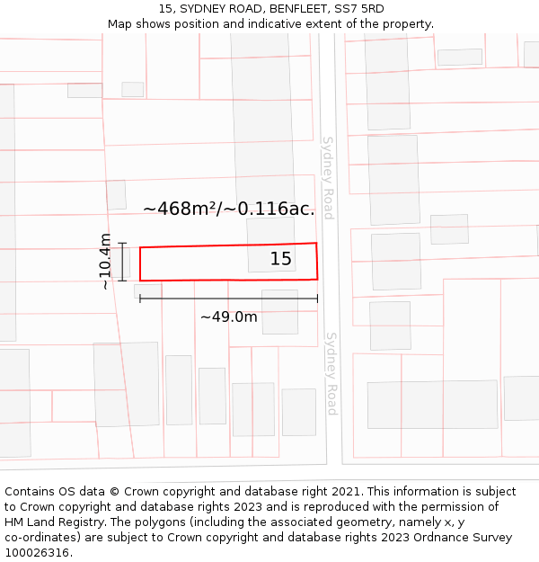 15, SYDNEY ROAD, BENFLEET, SS7 5RD: Plot and title map