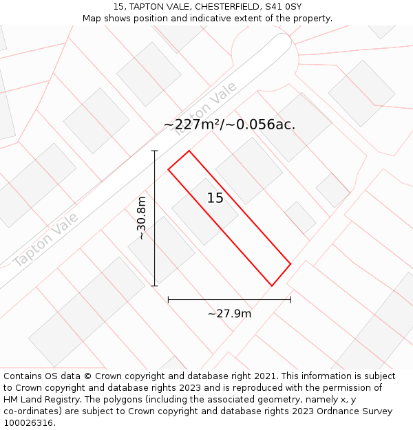 15, TAPTON VALE, CHESTERFIELD, S41 0SY: Plot and title map