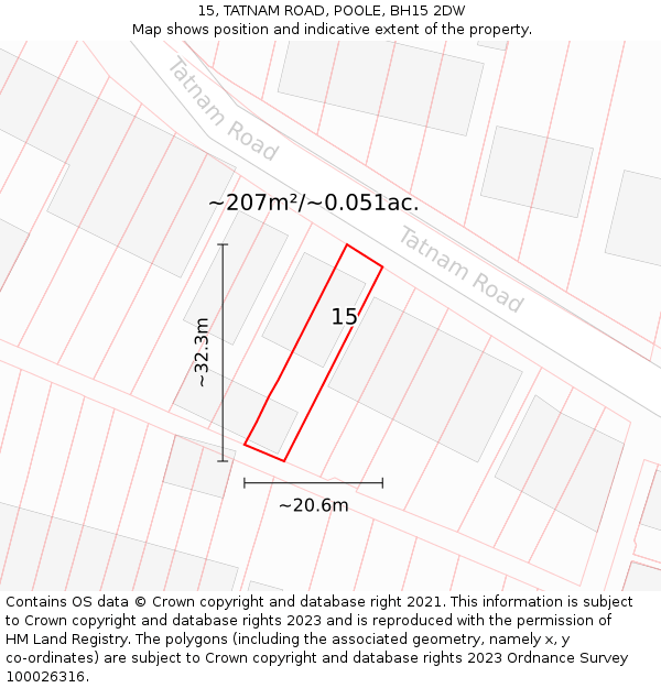 15, TATNAM ROAD, POOLE, BH15 2DW: Plot and title map