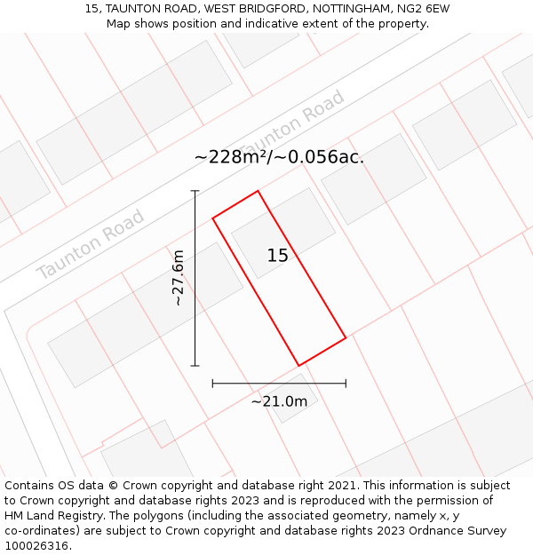 15, TAUNTON ROAD, WEST BRIDGFORD, NOTTINGHAM, NG2 6EW: Plot and title map