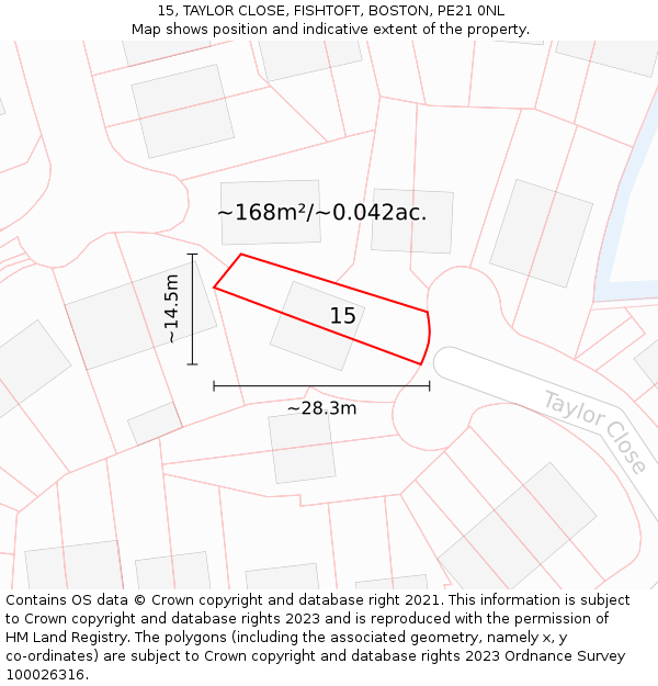 15, TAYLOR CLOSE, FISHTOFT, BOSTON, PE21 0NL: Plot and title map