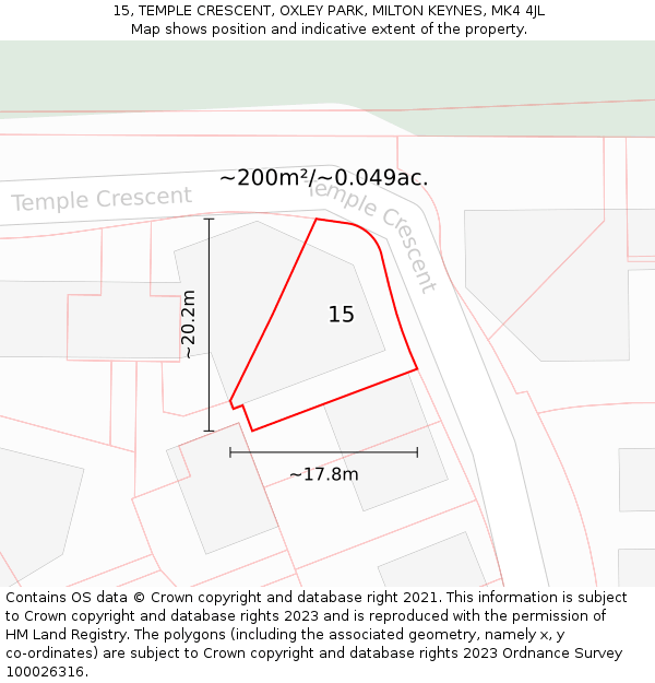 15, TEMPLE CRESCENT, OXLEY PARK, MILTON KEYNES, MK4 4JL: Plot and title map