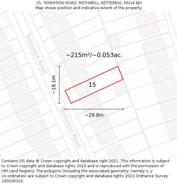 15, TENNYSON ROAD, ROTHWELL, KETTERING, NN14 6JH: Plot and title map