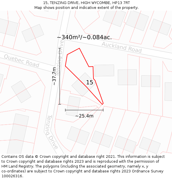 15, TENZING DRIVE, HIGH WYCOMBE, HP13 7RT: Plot and title map